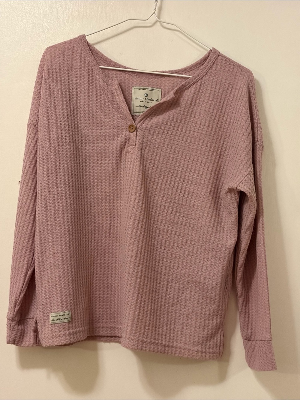 Simply Southern Dusty Pink Waffle Knit Henley Sweater